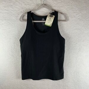 Alpine Design Tank Top Women 2XL Black Ribbed Stretch‎ Round Neck Cropped 7209
